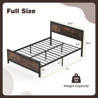 Costway Full Size Metal Bed Frame with Headboard & Footboard Metal Slats Support - Brown - Left View