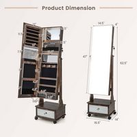 Costway - Jewelry Cabinet Armoire Full-Length Mirror Lockable with 3-Color LED Lights - Coffee - Left View