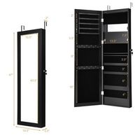 Costway - Wall Door Mounted Mirror Jewelry Cabinet Organizer w/LED Lights - Black - Left View