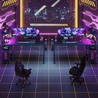 Bestier - Gaming Desk with RGB LED Lighting and 4-Tier Reversible Storage Shelves - Black - Left View
