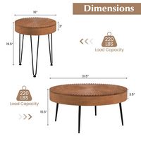 Costway Farmhouse Round CoffeeTable Set of 2 End Table Natural Finish for Living Room - Coffee - Left View