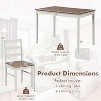 Costway 5-Piece Dining Set Solid Wood Kitchen Furniture with Rectangular Table & 4 Chairs - Coffe... - Left View