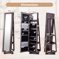 Costway - 360° Rotatable Jewelry Cabinet Armoire 2-in-1 Lockable Mirrored - Dark Brown - Left View