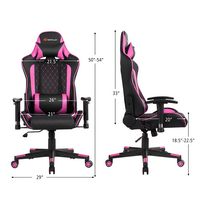 Costway - Massage Gaming Chair with Headrest - Pink and Black - Left View