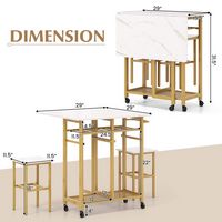 Costway 3 PCS Rolling Dining Table Set Extendable Kitchen Table 2 Stools with Wine Rack White - W... - Left View