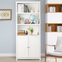 Costway - Bookcase Shelving Storage Wooden Cabinet Unit Standing Display Bookcase W/Doors - White - Left View