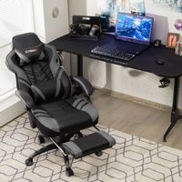 Costway - Office Computer Desk Chair Gaming Chair Adjustable Swivel w/Footrest Grey - Grey + Black - Left View