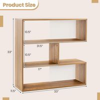 Costway - 3-Shelf Concave Bookshelf Room Organizer with Anti-Toppling Device Freestanding - Natural - Left View