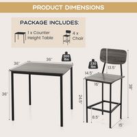 Costway 5-Piece Industrial Dining Table Set with Counter Height Table & 4 Bar Stools Grey - Gray - Left View