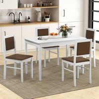Costway 5 PCS Dining Table Set for 4 w/Rubber Wood Legs Upholstered Seat Padded Backrest - White ... - Left View