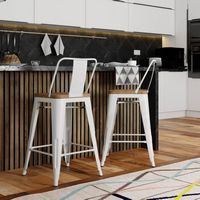 Simpli Home - Rayne Metal and Wood Bar Stool (Set of 2) - White - Left View