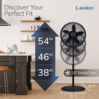 Lasko - 18 in. Oscillating 3-Speed Adjustable Large Room Pedestal Fan - Black - Left View