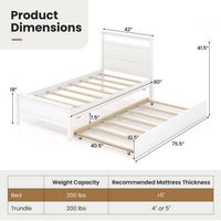 Costway Twin Size Platform Bed with Trundle Pull-out Trundle Headboard & Footboard - White - Left View