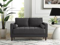 Lifestyle Solutions - Langford Loveseat with Upholstered Fabric and Eucalyptus Wood Frame - Heath... - Left View