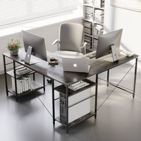 Bestier - 59inch L Shaped Desk with Shelves Home Office Gaming Computer Desk - Dark Grey - Left View