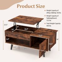 Costway Lift Top Coffee Table with Storage Hidden Compartment Cabinet & Open Shelf - Brown - Left View