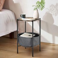 Costway Industrial Round End Side Table Sofa Coffee Table w/ Storage Basket & Metal Frame - Grey,... - Left View
