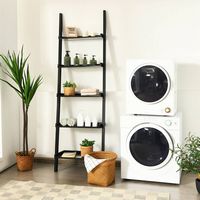 Costway - Ladder Shelf 5-Tier Plant Stand Wall-leaning Bookcase Display Rack - Black - Left View