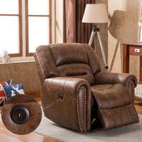 Bestier - Oversized Vegan Leather Manual Power Recliner with Nailhead Trim and USB Port - Brown - Left View
