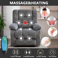Bestier - Set of 2 Overstuffed Fabric Recliner Chairs with 8-Point Vibration Massage Manual Pull ... - Left View