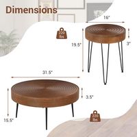 Costway Farmhouse Round CoffeeTable Set of 2 End Table Natural Finish for Living Room - Brown - Left View