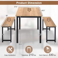 Costway 3pcs Dining Table Set Modern Studio Collection Table and 2 Bench Nature - Nature and Black - Left View