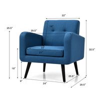 Costway - Mid-Century Accent Chair with Rubber Wood Legs - Blue - Left View