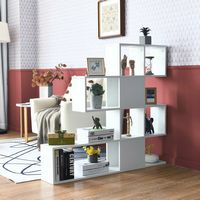 Costway - 5-Tier Bookshelf Corner Ladder Bookcase Display Storage Rack - White - Left View