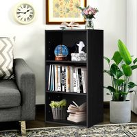 Costway - 3 Open Shelf Bookcase Modern Multi-functional Storage Display Cabinet - Black - Left View