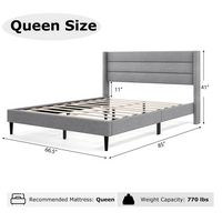 Costway Queen Bed Frame with Wingback Headboard Linen Upholstered Platform Bed - Grey - Left View