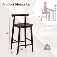 Costway Bar Chair Counter Height Stools Set of 2 with Acacia Wood Frame Supporting Legs - Brown - Left View