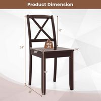 Costway Dining Chair Set of 2 Kitchen Side Chairs with Rubber Wood Legs & Cross Back - Brown - Left View