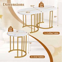 Costway Nesting Coffee Table Set of 3 with Faux Marble Tabletop & Powder-coated Office - White - Left View