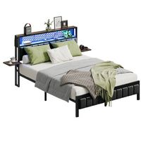 Bestier - King Size Bed Frame with Upholstered Headboard Built-in Storage LED Lighting and Chargi... - Left View