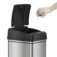 iTouchless - 13-Gal. Touchless Trash Can - Stainless Steel/Black - Left View