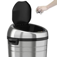 iTouchless - 18-Gal. Touchless Round Trash Can - Stainless Steel - Left View