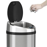 iTouchless - 13-Gal. Round Touchless Trash Can - Stainless Steel - Left View
