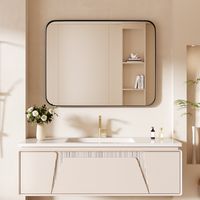 LOVMOR - Tempered Glass Rounded Rectangle Framed Wall-Mounted Bathroom Vanity Mirror - 28