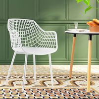 Costway - Dining Chair Set of 4 Plastic Shell Hollow with Metal Legs - White - Left View