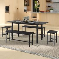 Costway 5 PCS Dining Table Set for 4-6 w/ 2 Benches & 2 Stools Metal Frame Dining Room - Black - Left View