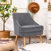 Costway - Velvet Upholstered Accent Chair with Rubber Wood Legs - Grey - Left View