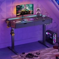 Bestier - Adjustable Standing Computer Desk with LED Light - Black - Left View