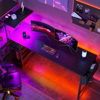 Bestier 61inch Gaming Desk Computer Desk with LED Lights Storage Shelves - Black - Left View