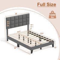 Costway Full Size Bed Frame Modern Linen Fabric Upholstered Platform Bed with Headboard - Gray - Left View