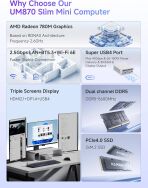 Minisforum - UM870 Slim Mini Desktop PC, AMD Ryzen 7 8745H, 16 GB RAM, 512 GB SSD Storage - Silver - Left View