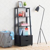 Costway - 4-Tier Ladder Shelf Bookshelf Bookcase Storage Display Leaning With 2 Drawers - Black - Left View
