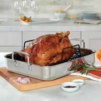 Viking - 3-Ply Stainless Steel Roasting Pan with Rack and Bonus Thermometer - Silver - Left View