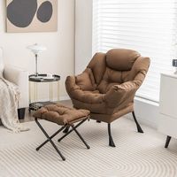 Costway - Lazy Sofa Chair with Folding Footrest and Storage Pocket - Brown - Left View