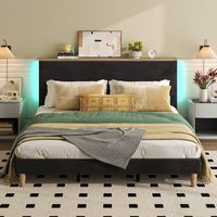Bestier - Bed Frame -King Size Bed With LED Light & Adjustable Storage Headboard for Bedroom Upho... - Left View