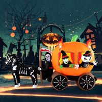 Costway - 10.2 ft Long Halloween Inflatable Carriage LED Lighted Carriage w/ Pumpkin 2 Ghosts Wit... - Left View